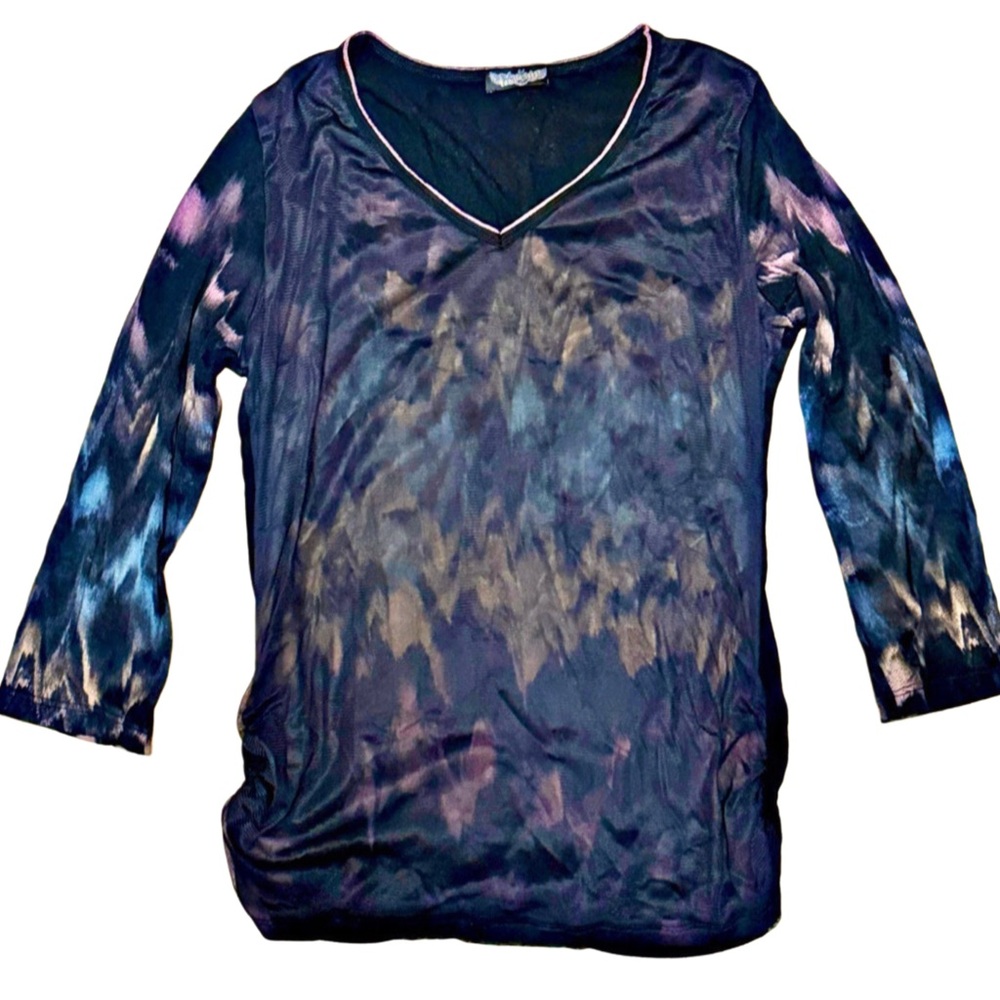 Vanilla Sugar Paint Splatter Black Lined Chiffon Long Sleeve V-Neck Shirt Sz M